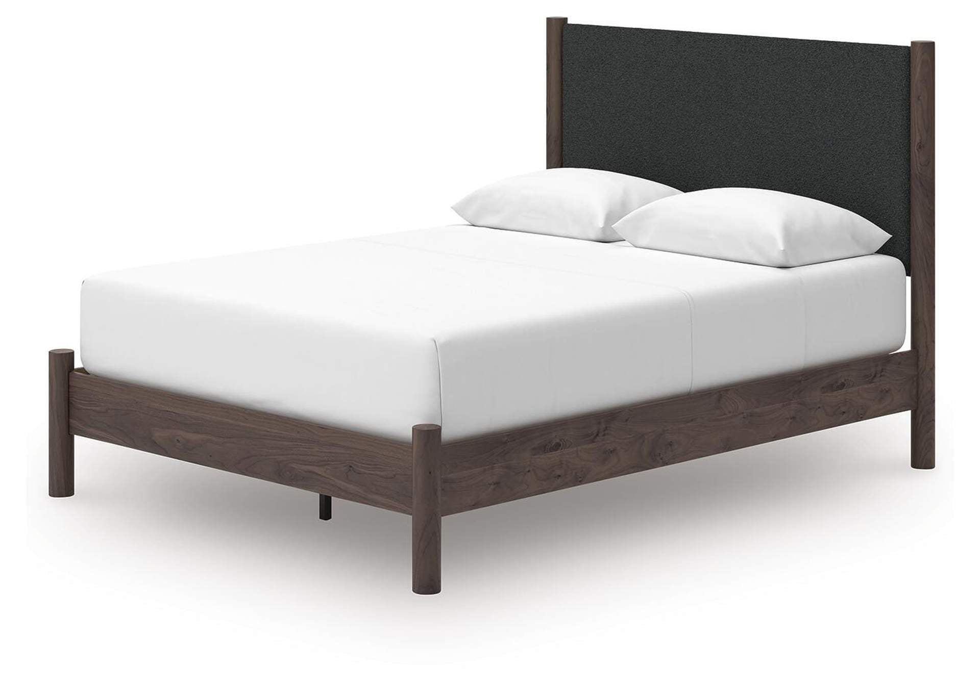 Cadmori Queen Upholstered Panel Platform Bed, Dresser, Mirror, Chest and Nightstand angled view