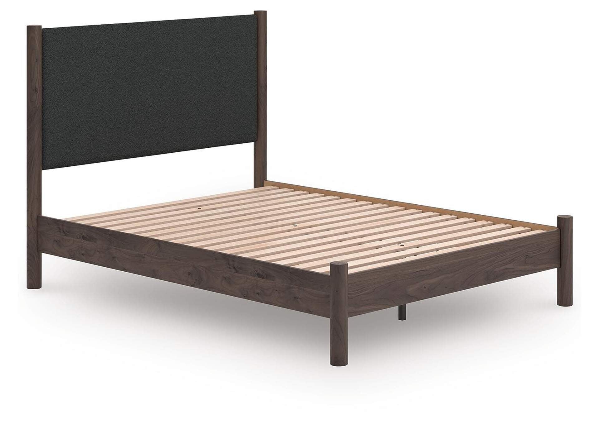 Cadmori Queen Upholstered Panel Platform Bed and Dresser angled view