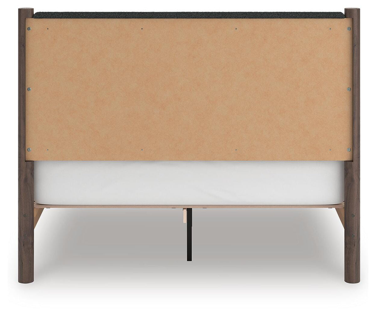 Pamytta Queen Upholstered Panel Platform Bed in Brown, back view