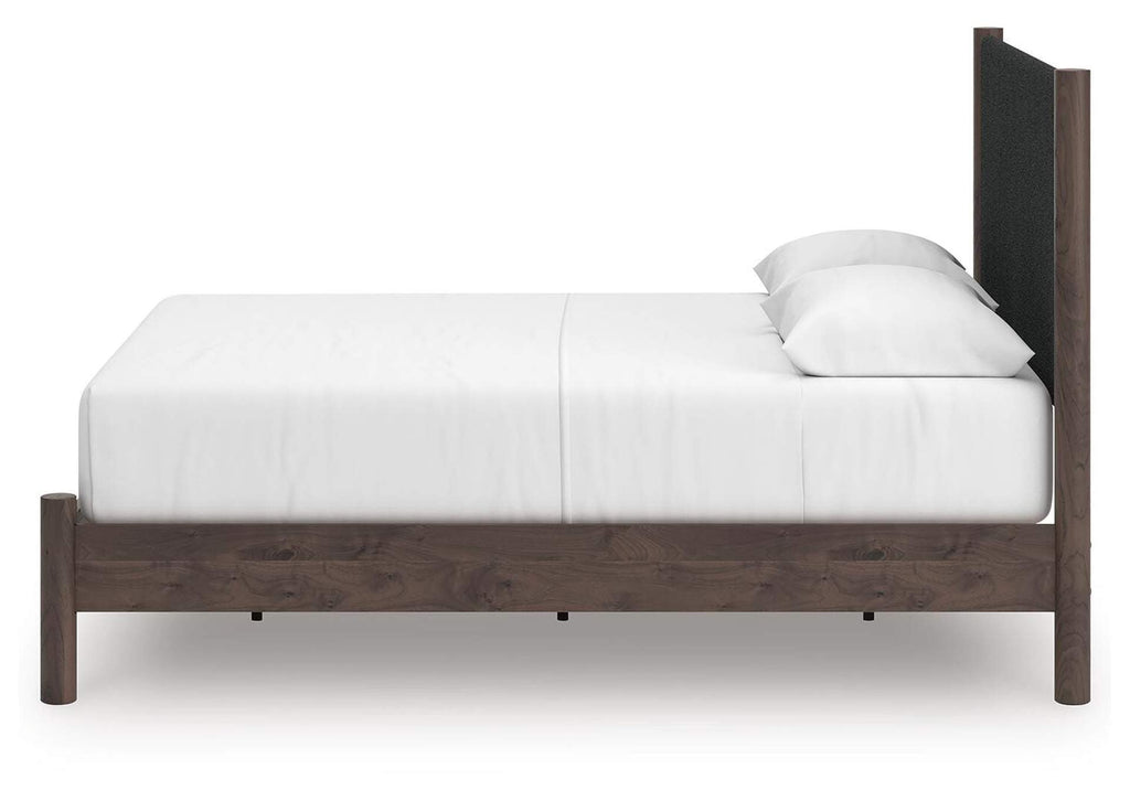 Cadmori Queen Upholstered Panel Platform Bed, Dresser and Chest side view