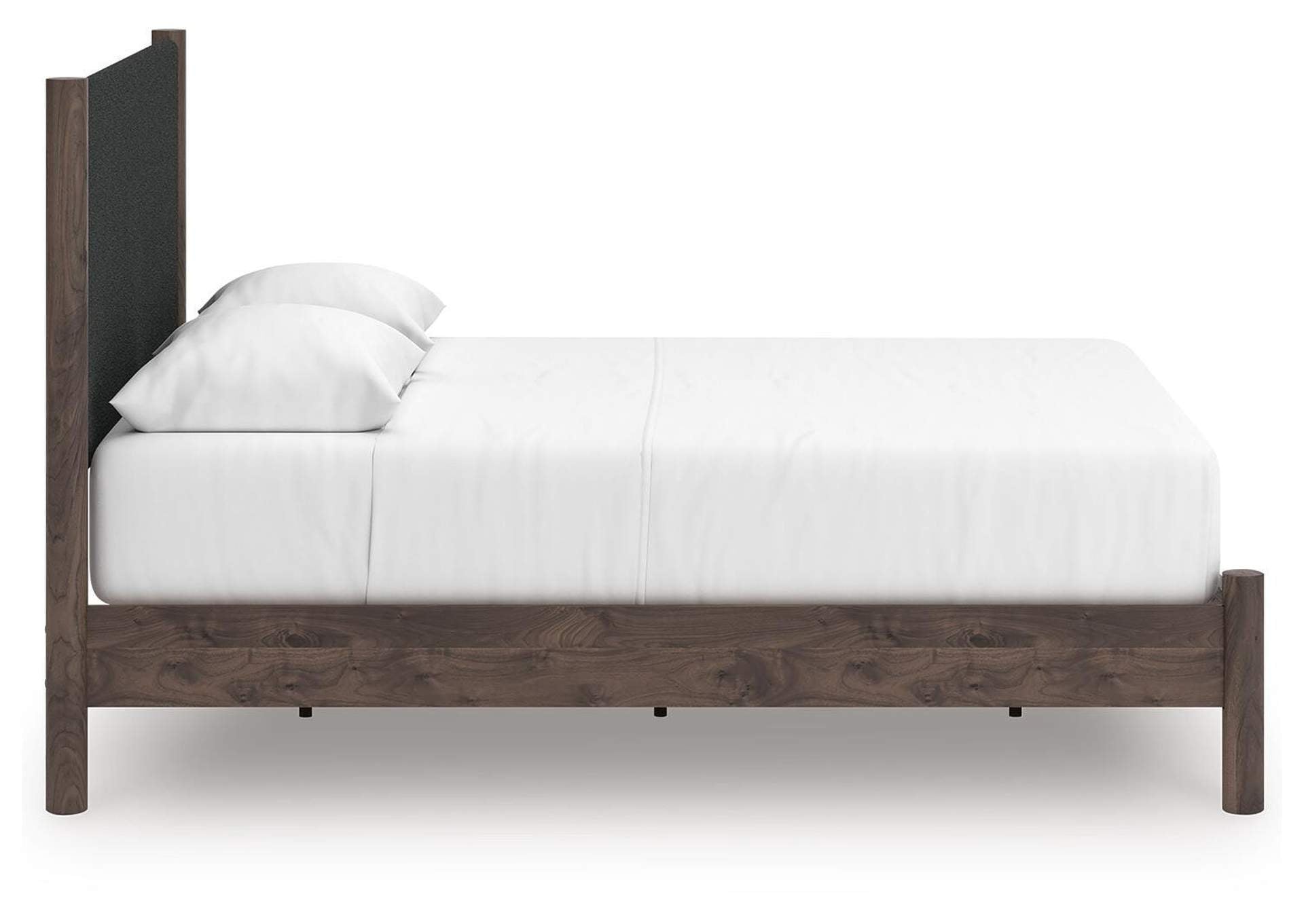 Cadmori Queen Upholstered Panel Platform Bed, Dresser, Mirror and Chest side view