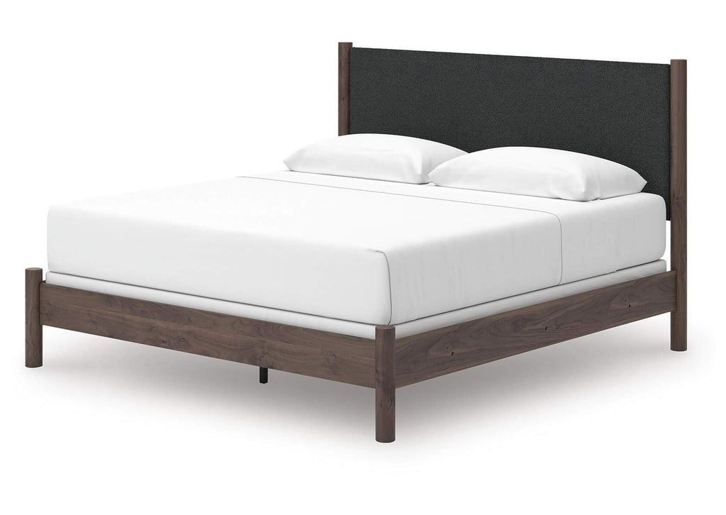 Cadmori King Upholstered Panel Bed, Dresser and Chest angled view