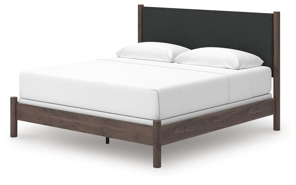 Pamytta King Upholstered Panel Bed in Brown, angle view
