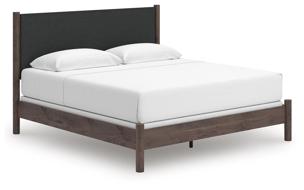 Pamytta King Upholstered Panel Bed in Brown, angle view