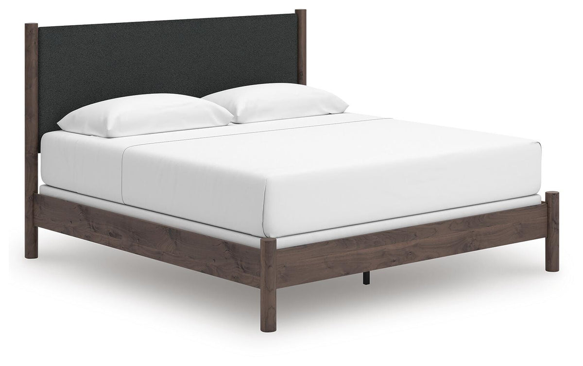 Pamytta King Upholstered Panel Bed in Brown, angle view