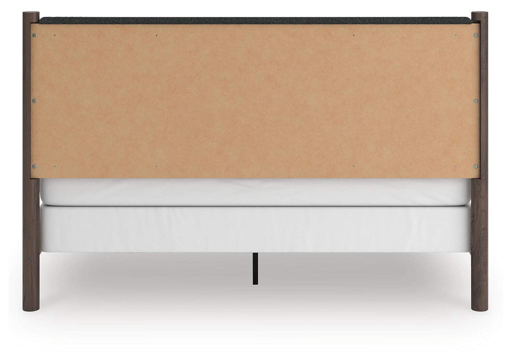 Cadmori King Upholstered Panel Bed, Dresser, Mirror and Nightstand