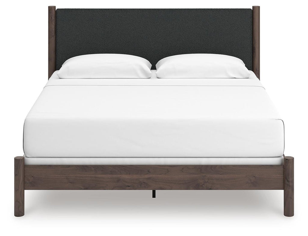 Pamytta King Upholstered Panel Bed in Brown, front view