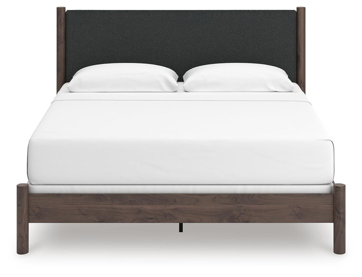 Pamytta King Upholstered Panel Bed in Brown, front view