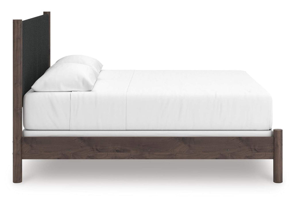 Cadmori King Upholstered Panel Bed, Dresser and Chest side view