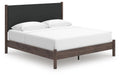 Pamytta King Upholstered Panel Platform Bed in Brown, angle view