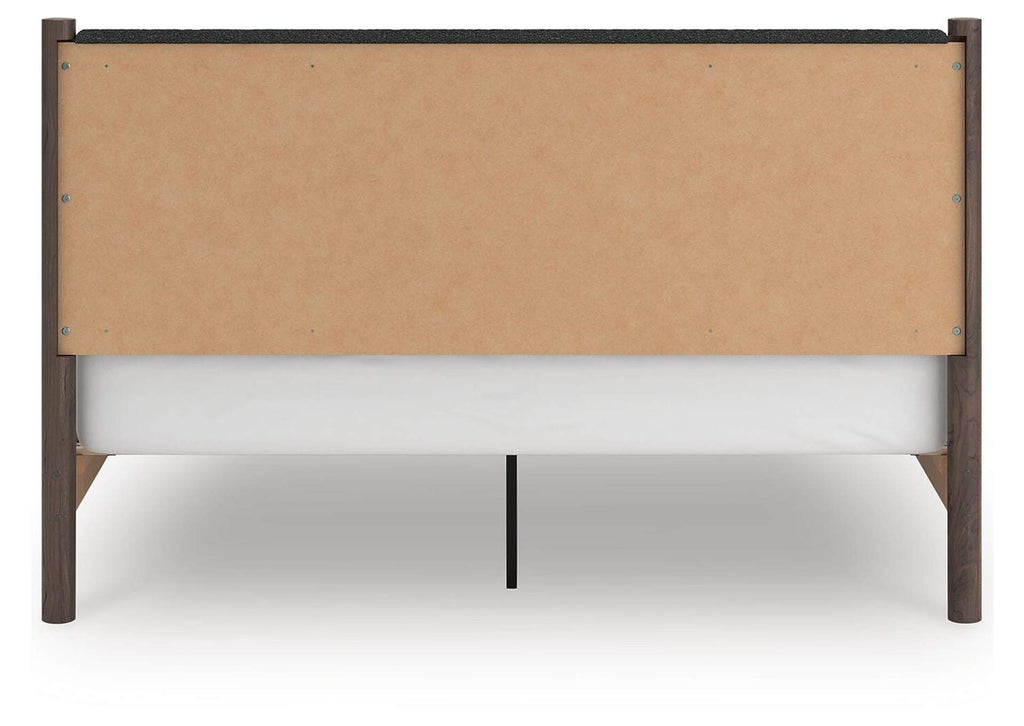 Cadmori King Upholstered Panel Platform Bed, Dresser and Mirror