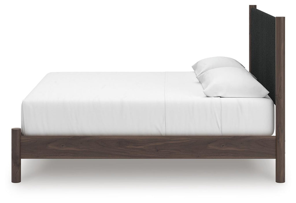 Pamytta King Upholstered Panel Platform Bed in Brown, alternate side view