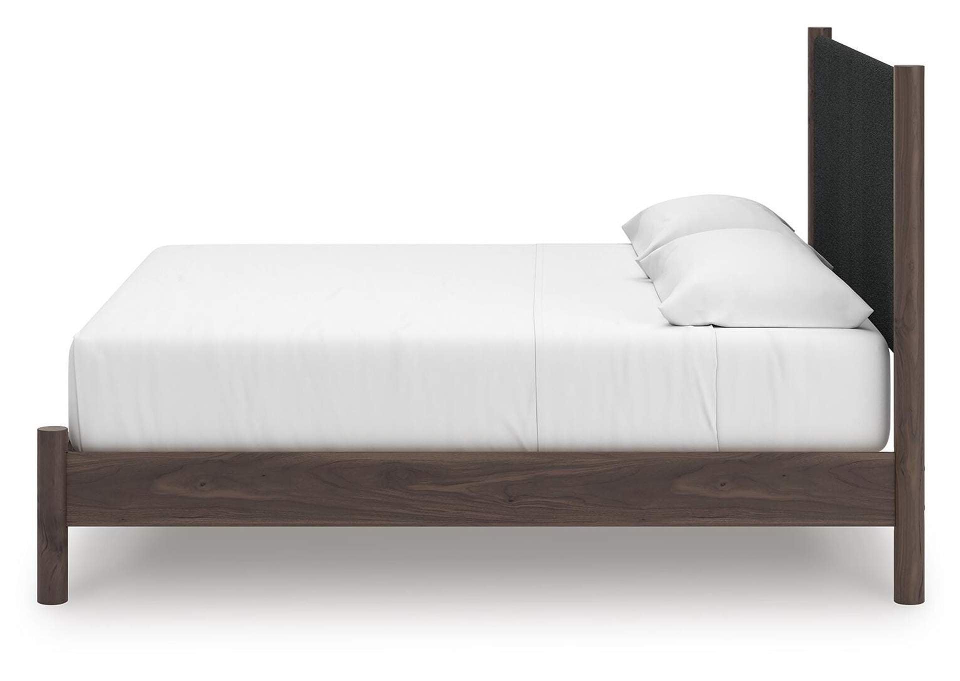 Cadmori King Upholstered Panel Platform Bed, Dresser, Mirror and Nightstand side view