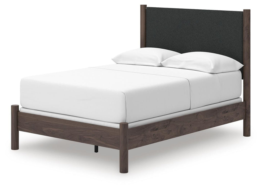 Pamytta Full Upholstered Panel Bed in Brown, angle view