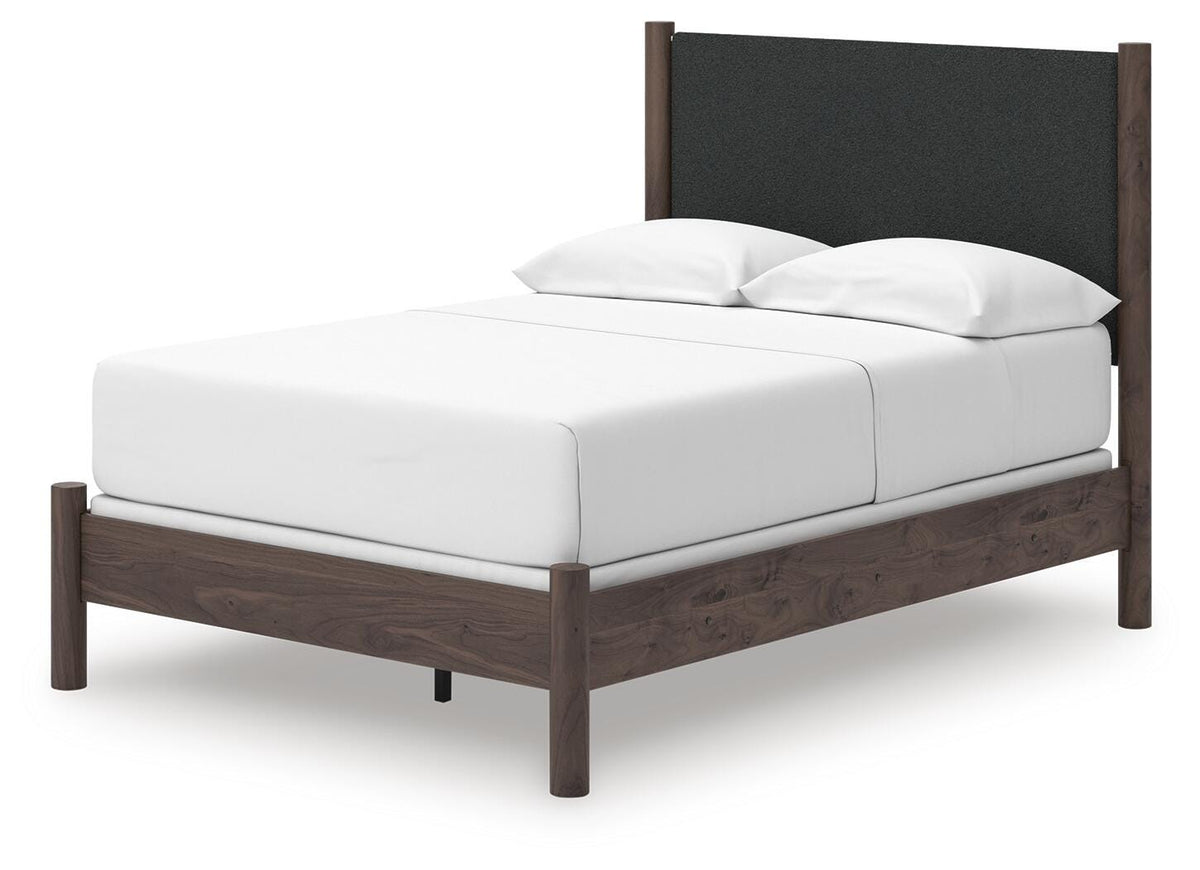 Pamytta Full Upholstered Panel Bed in Brown, angle view