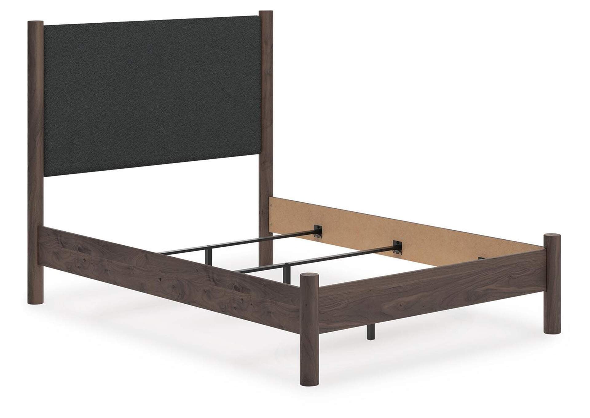 Cadmori Full Upholstered Panel Bed, Chest and Nightstand angled view