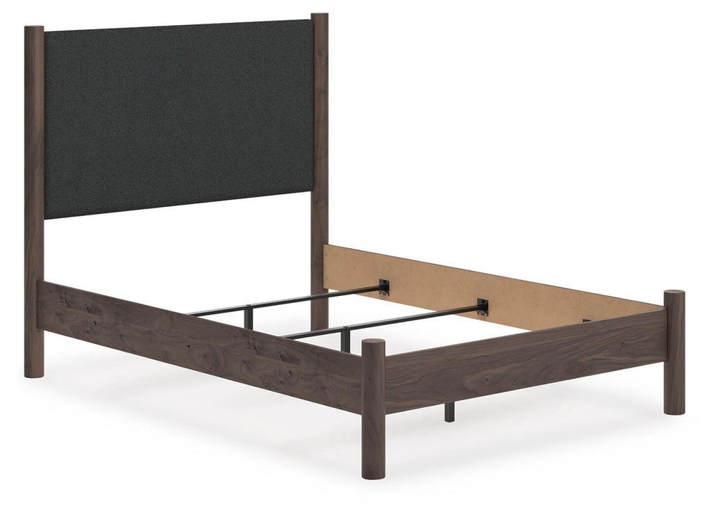 Pamytta Full Upholstered Panel Bed in Brown, angle view