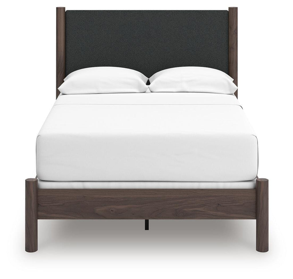 Pamytta Full Upholstered Panel Bed in Brown, front view