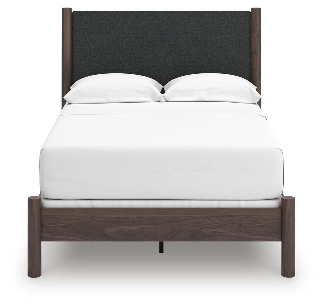 Pamytta Full Upholstered Panel Bed in Brown, front view