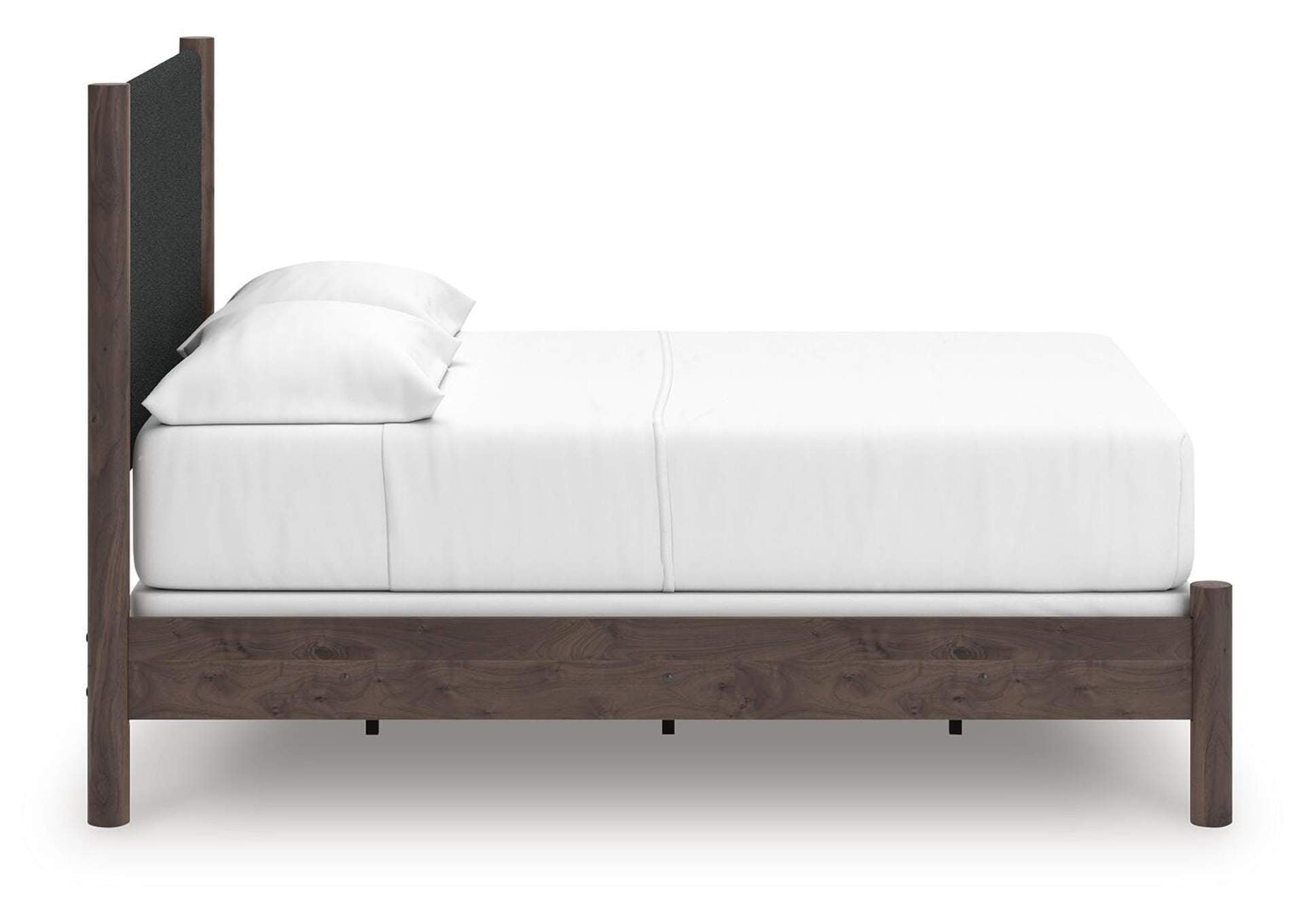 Cadmori Full Upholstered Panel Bed, Dresser, Mirror, Chest and Nightstand side view