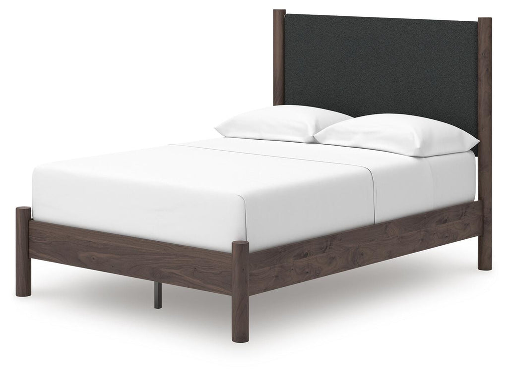 Pamytta Full Upholstered Panel Platform Bed in Brown, angle view