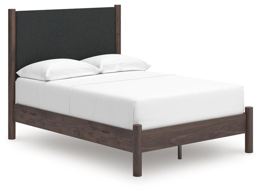 Pamytta Full Upholstered Panel Platform Bed in Brown, angle view