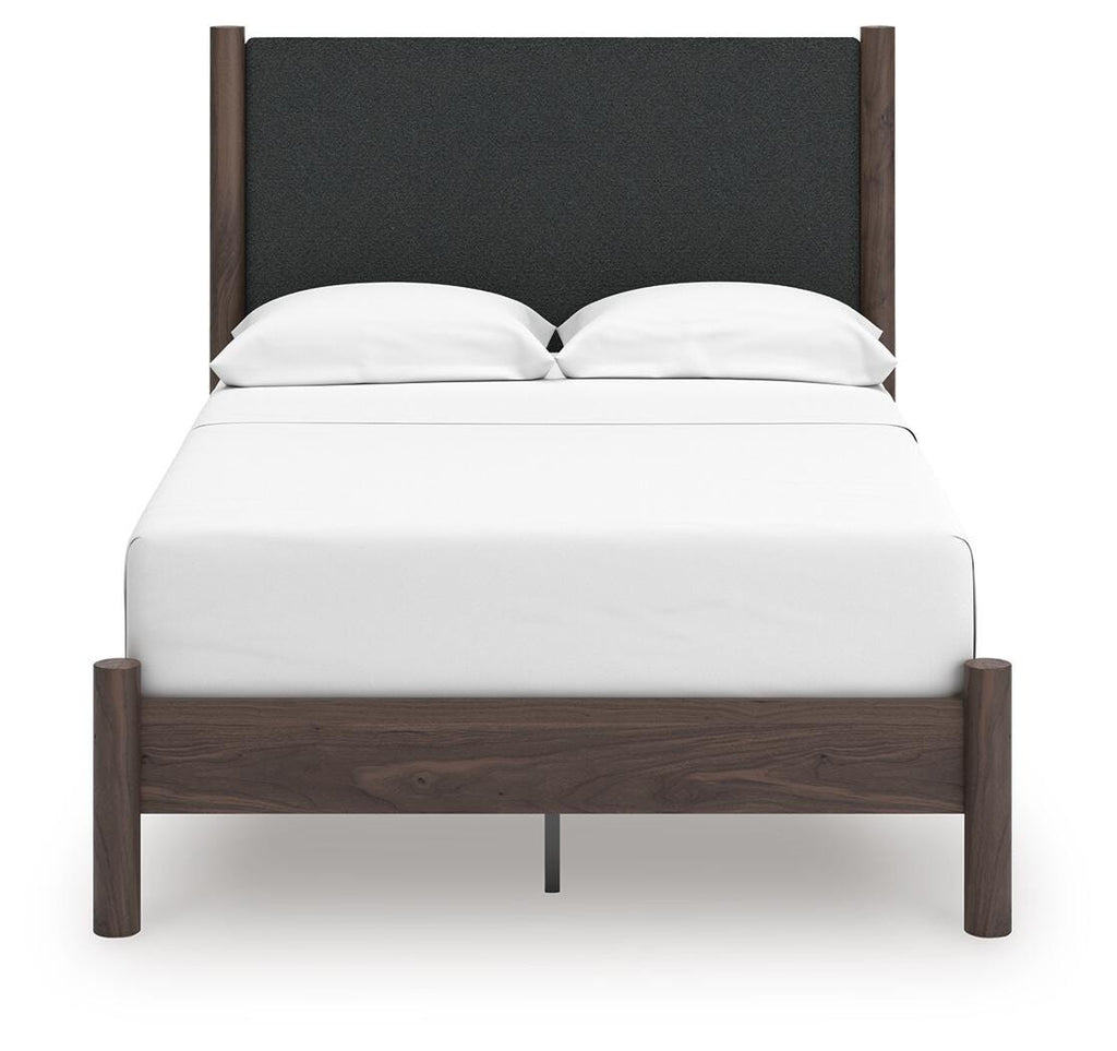 Pamytta Full Upholstered Panel Platform Bed in Brown, front view