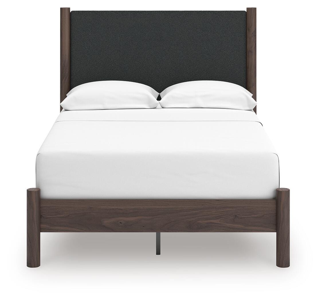 Pamytta Full Upholstered Panel Platform Bed in Brown, front view
