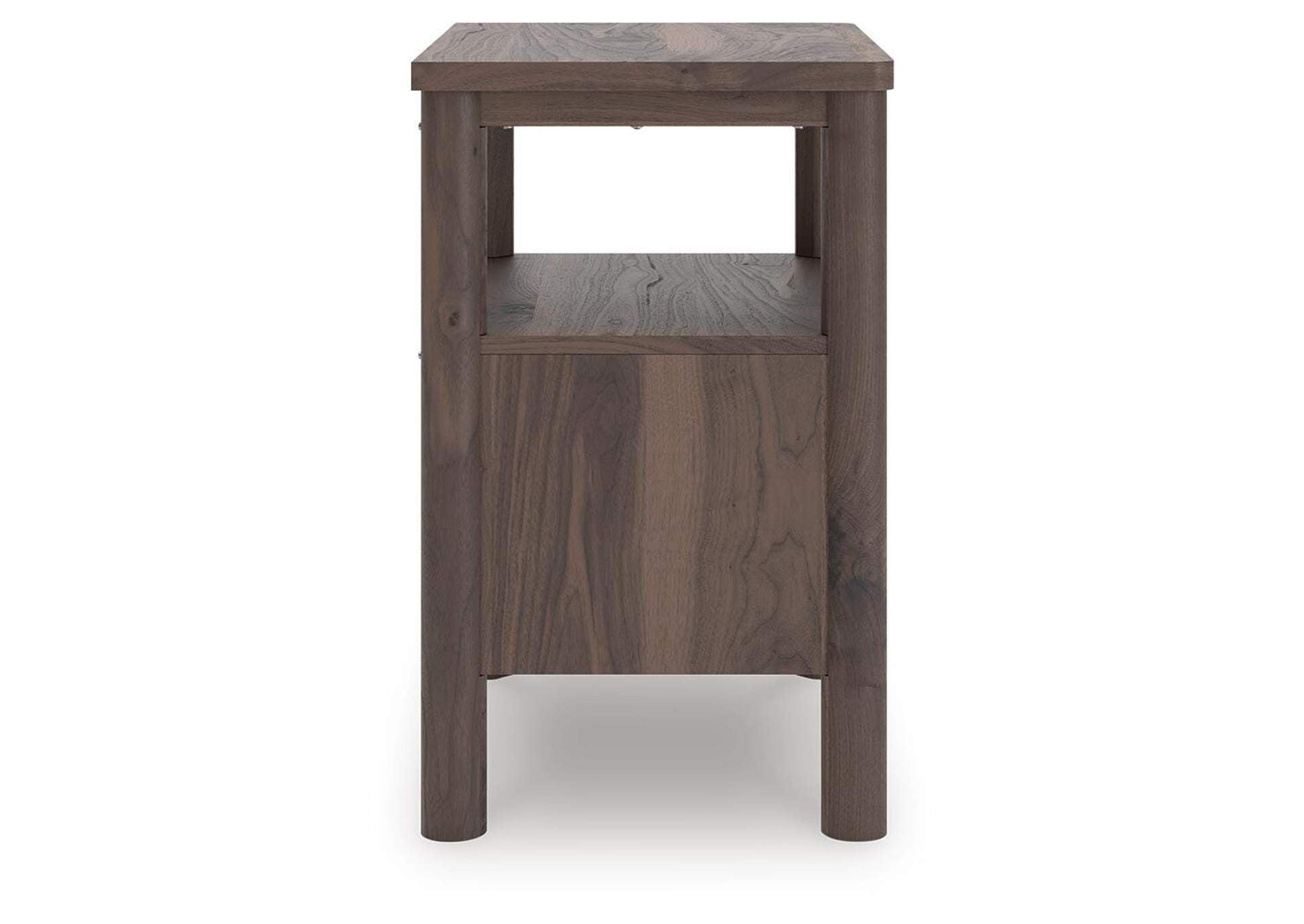 Cadmori Full Upholstered Panel Bed, Dresser and Nightstand side view
