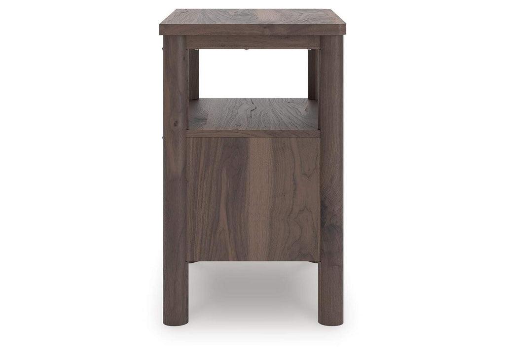 Cadmori King Upholstered Panel Bed, Dresser and Nightstand side view