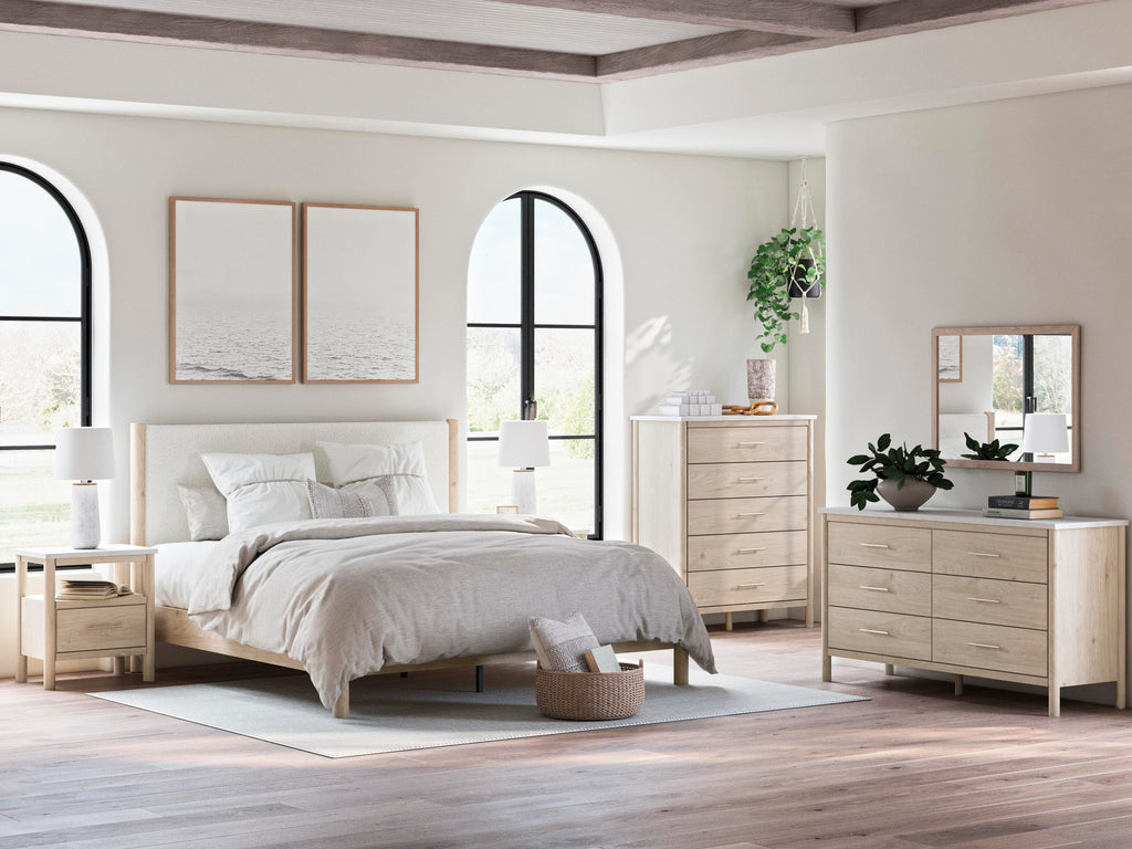 Cadmori King Upholstered Panel Bed in Two-tone, alternate view 10