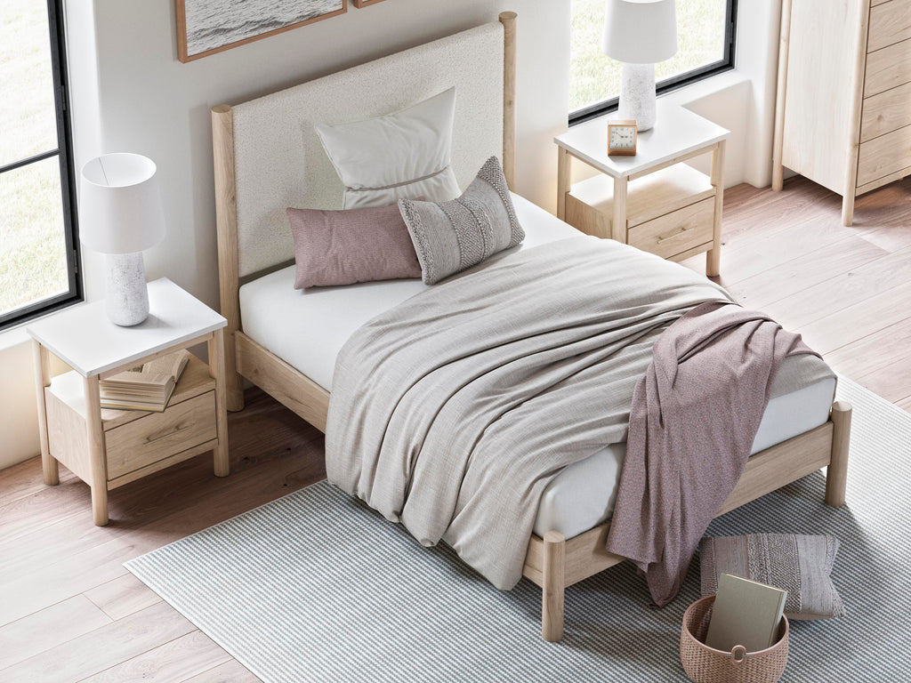 Cadmori Full Upholstered Panel Bed in Two-tone, lifestyle view