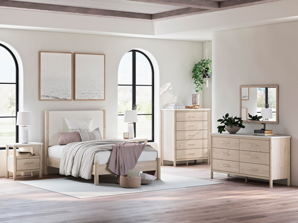 Cadmori Full Upholstered Panel Bed in Two-tone, alternate view 11