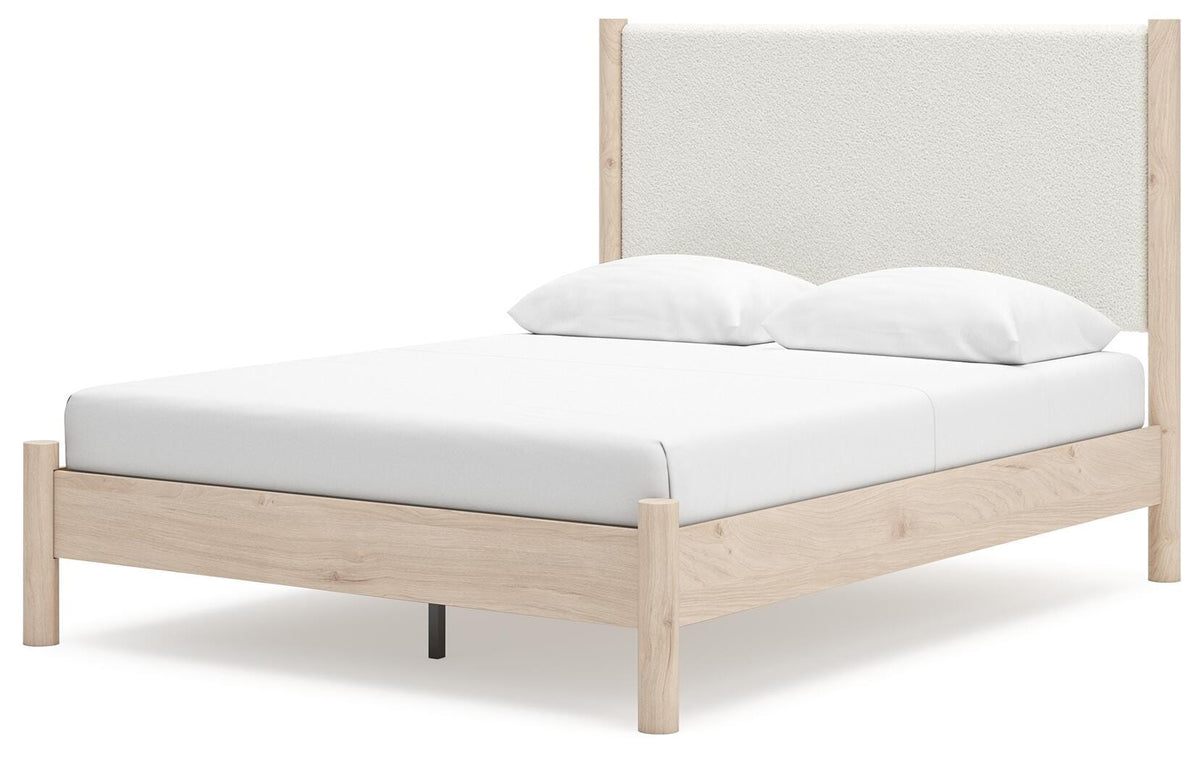 Cadmori Queen Upholstered Panel Bed in Two-tone, angle view