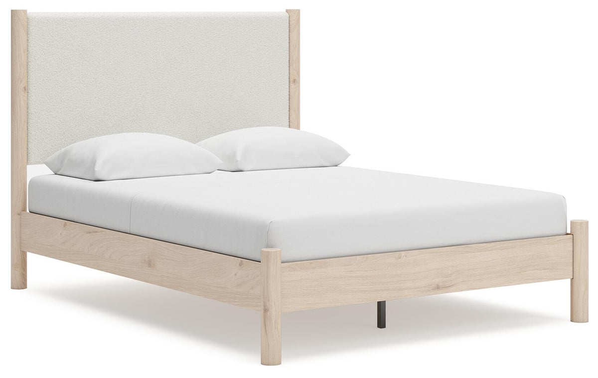 Cadmori Queen Upholstered Panel Bed in Two-tone, angle view