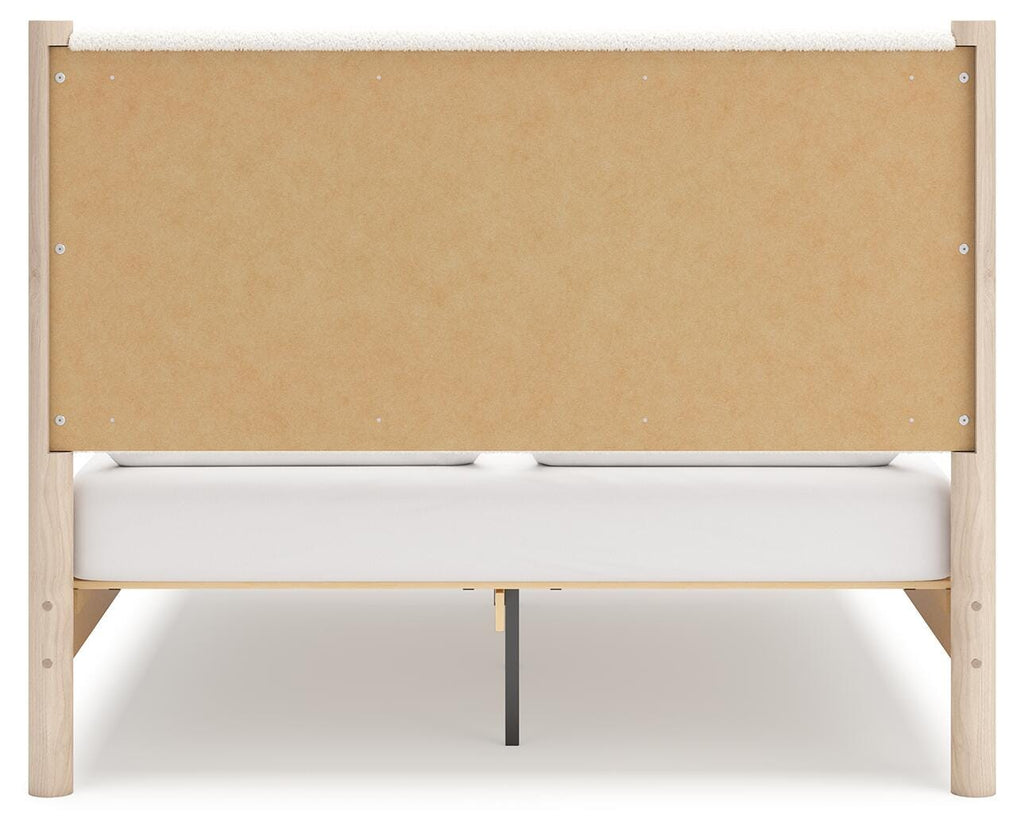 Cadmori Queen Upholstered Panel Bed in Two-tone, back view