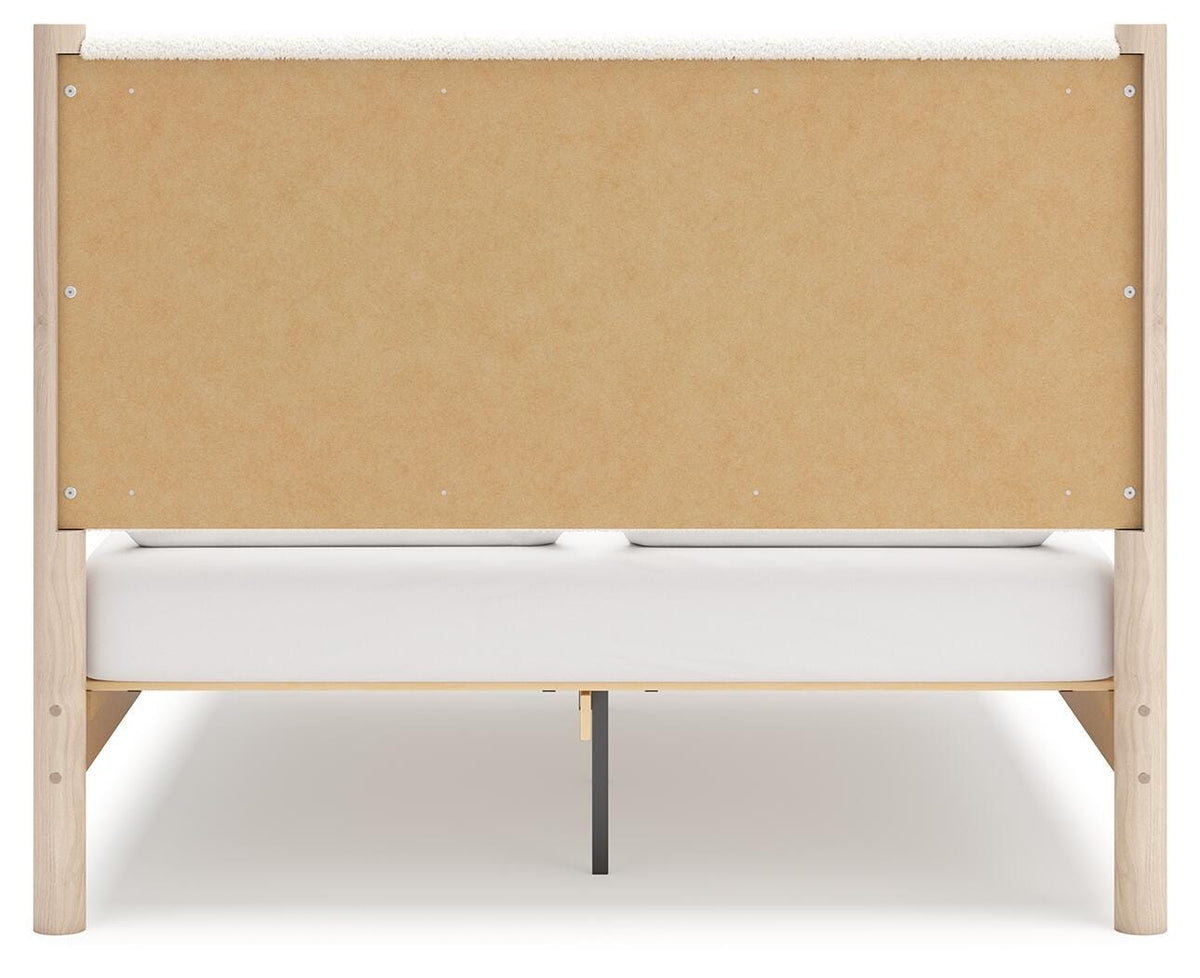 Cadmori Queen Upholstered Panel Bed in Two-tone, back view