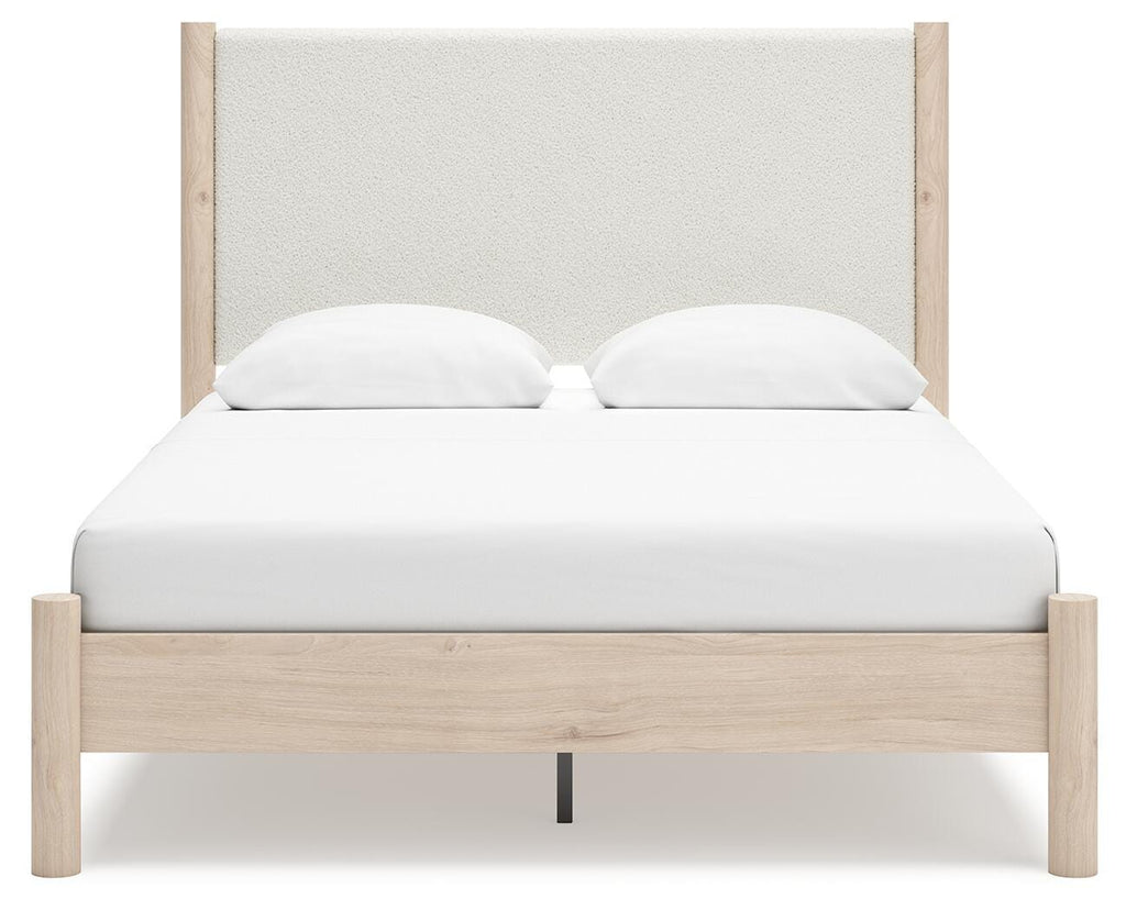 Cadmori Queen Upholstered Panel Bed in Two-tone, front view
