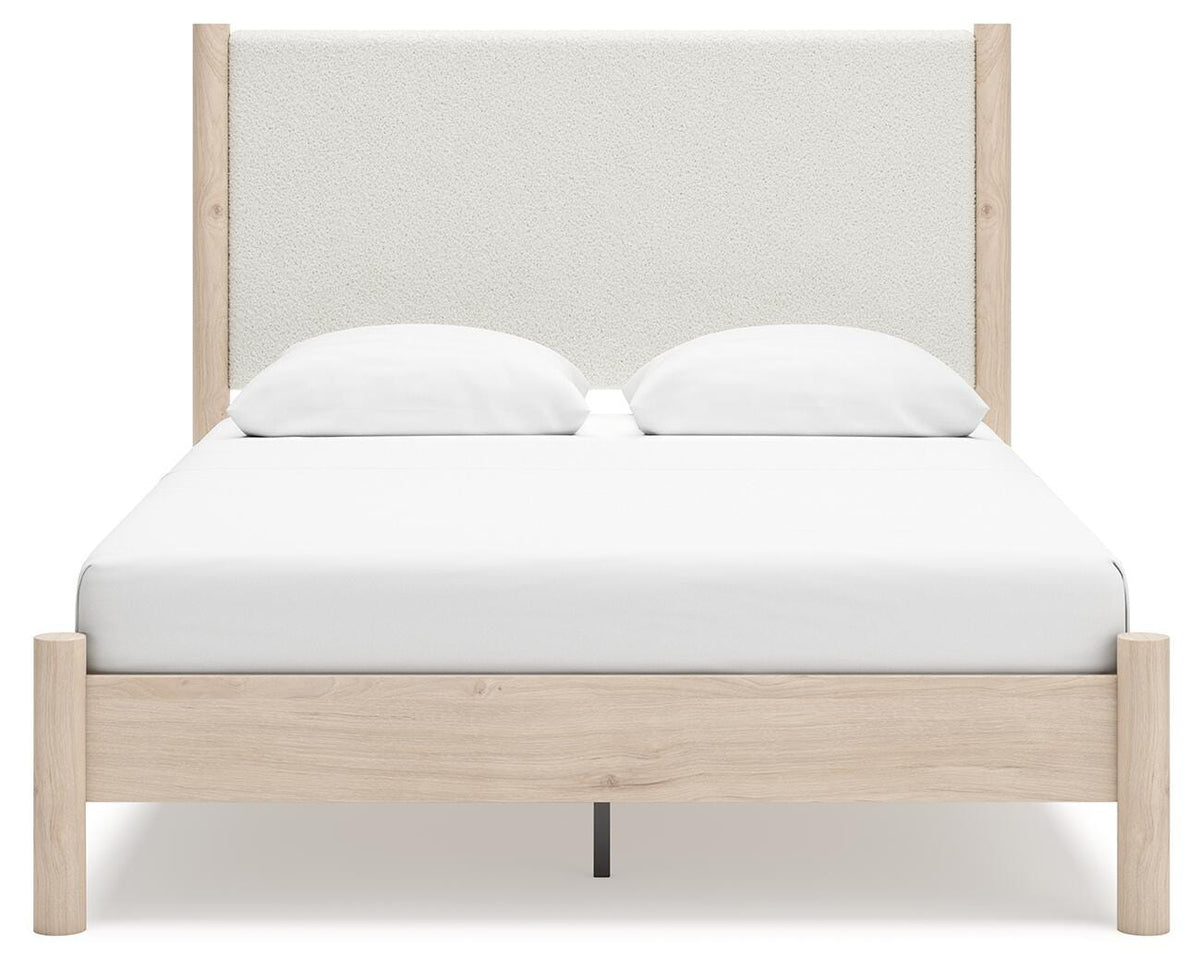 Cadmori Queen Upholstered Panel Bed in Two-tone, front view
