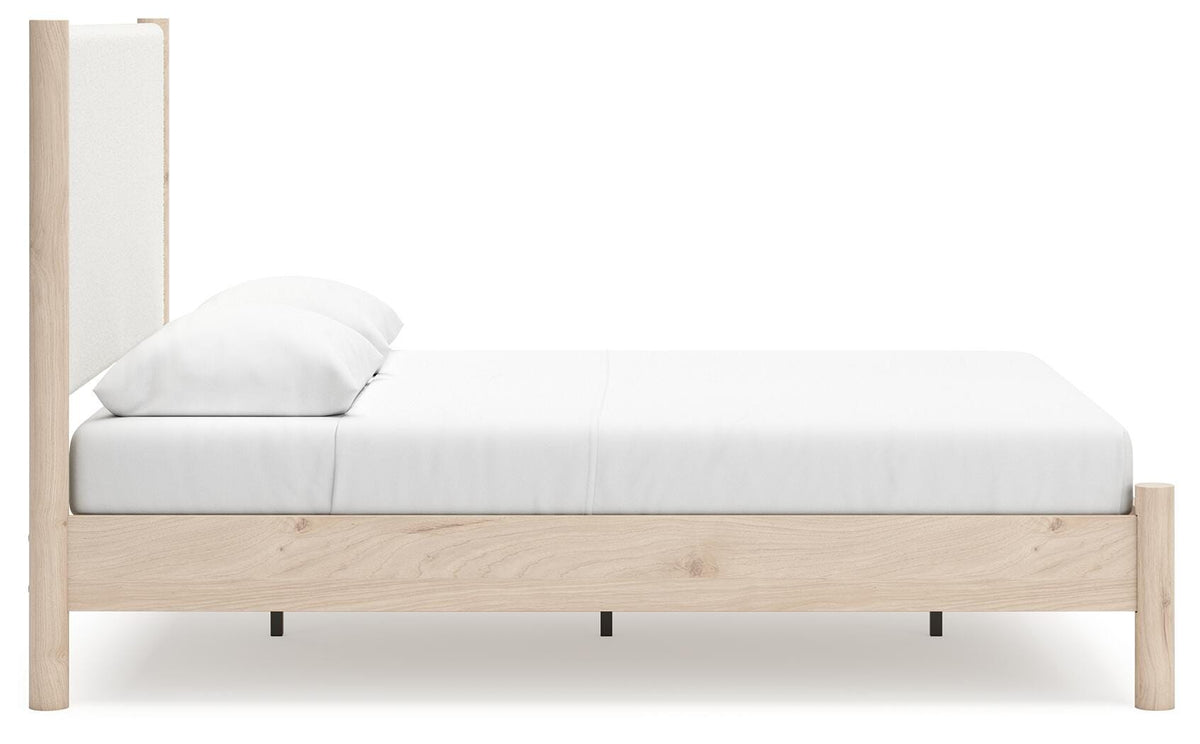 Cadmori Queen Upholstered Panel Bed in Two-tone, side view