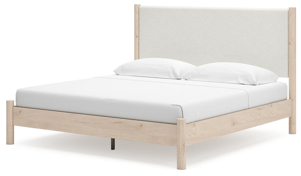 Cadmori King Upholstered Panel Bed in Two-tone, angle view