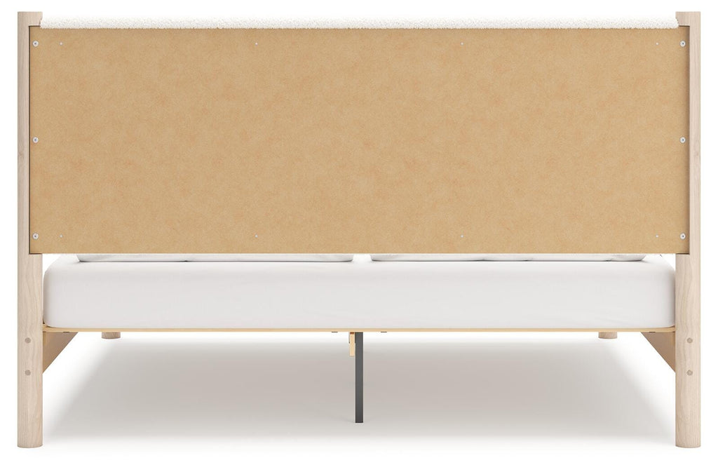 Cadmori King Upholstered Panel Bed in Two-tone, back view