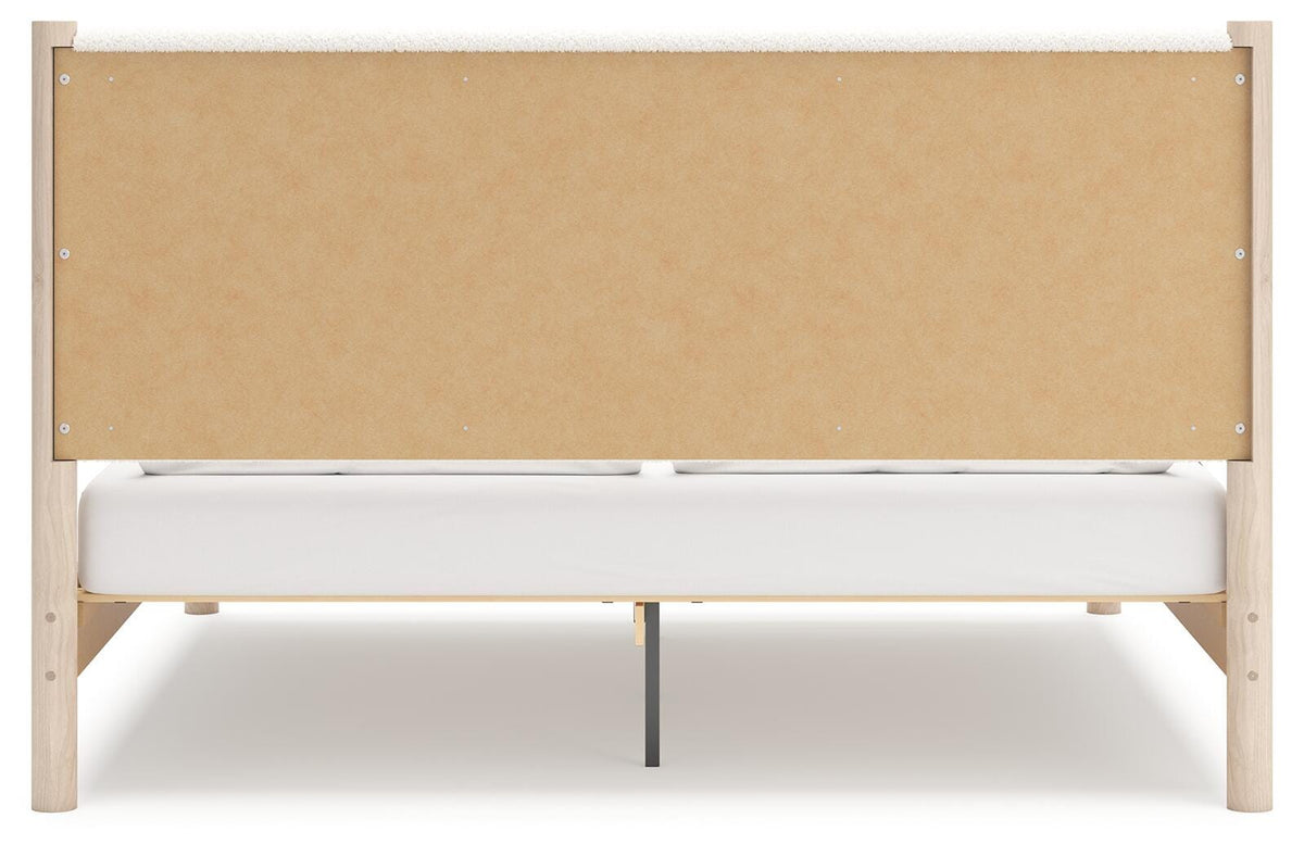 Cadmori King Upholstered Panel Bed in Two-tone, back view