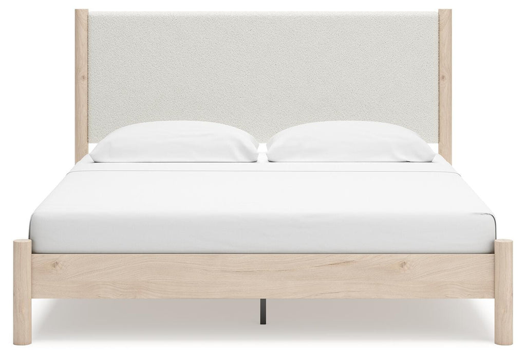 Cadmori King Upholstered Panel Bed in Two-tone, front view