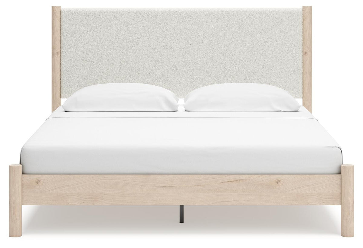 Cadmori King Upholstered Panel Bed in Two-tone, front view