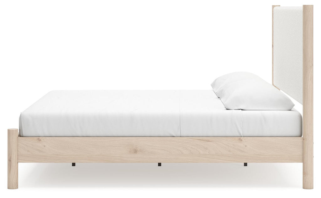 Cadmori King Upholstered Panel Bed in Two-tone, alternate side view