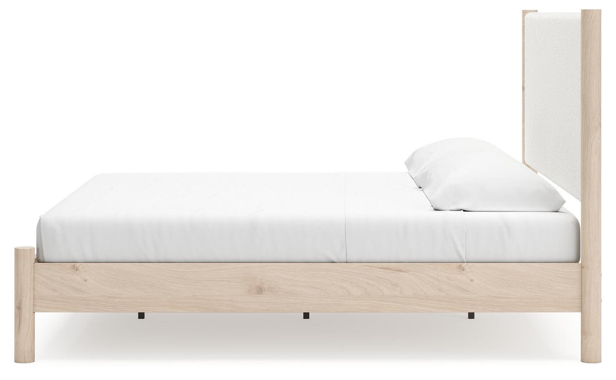 Cadmori King Upholstered Panel Bed in Two-tone, alternate side view
