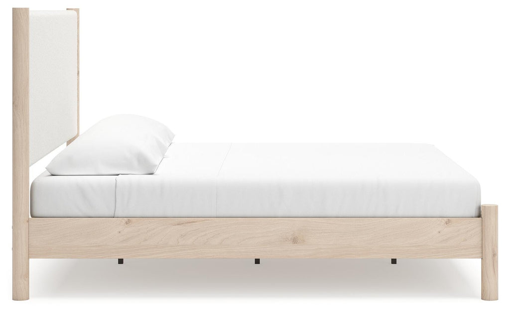 Cadmori King Upholstered Panel Bed in Two-tone, side view