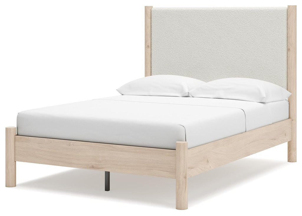 Cadmori Full Upholstered Panel Bed in Two-tone, angle view