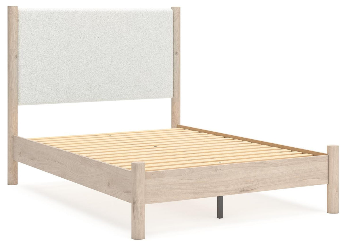 Cadmori Full Upholstered Panel Bed in Two-tone, angle view